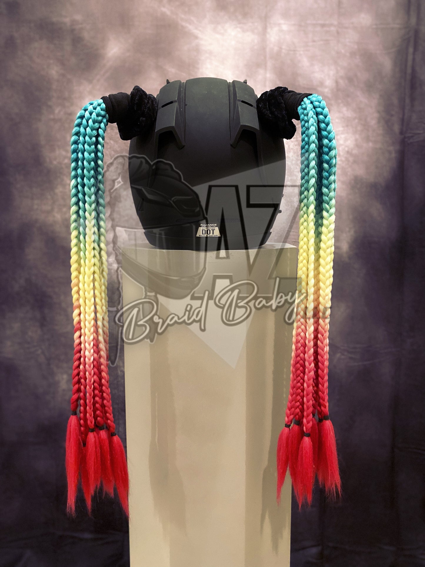 Bluish-Green to Pastel Yellow to Pinkish-Red "Summerita" Mini Braids